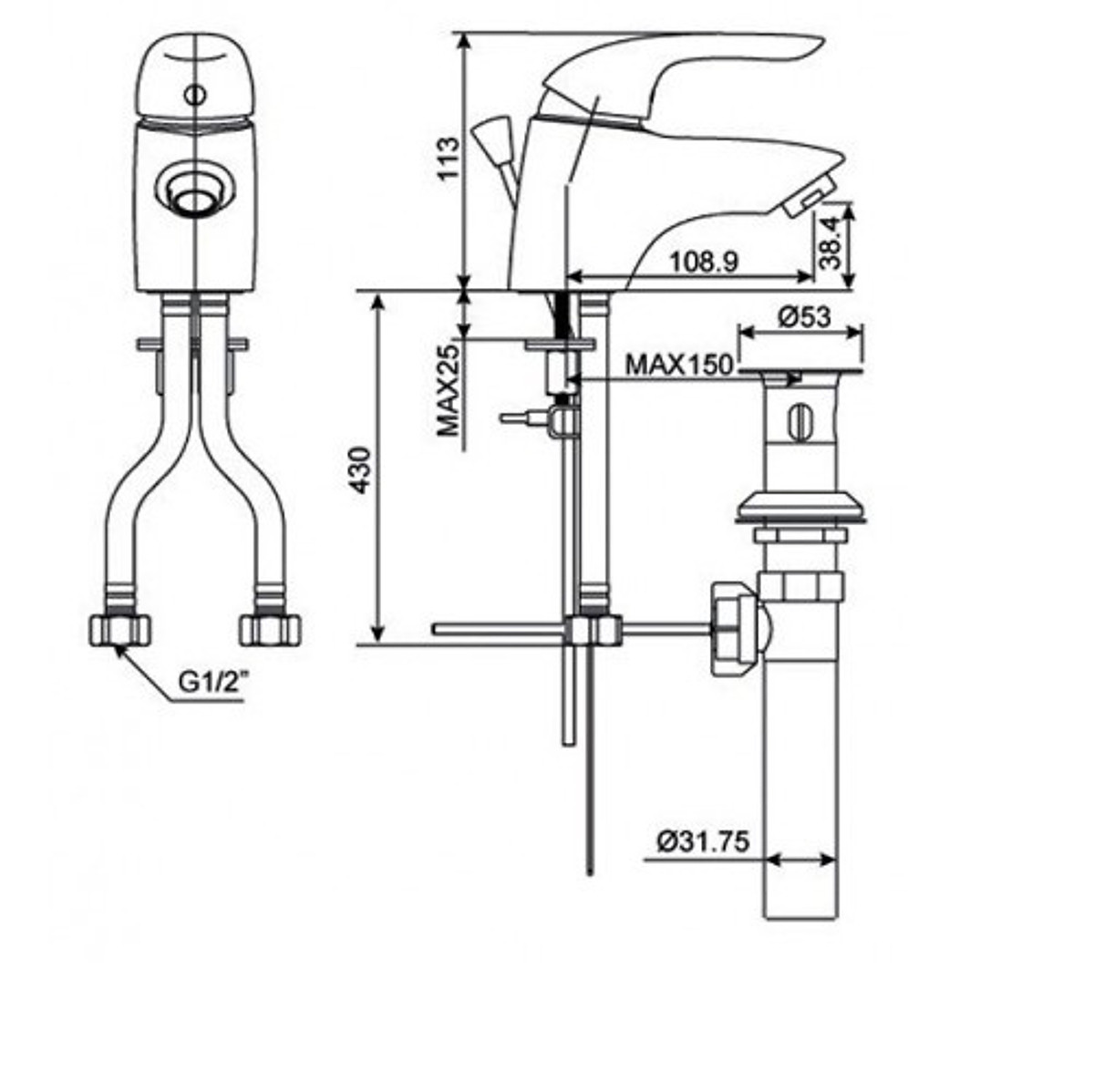 Bản vẽ kỹ thuật Vòi lavabo American Standard WF-1501 dòng Saga nóng lạnh