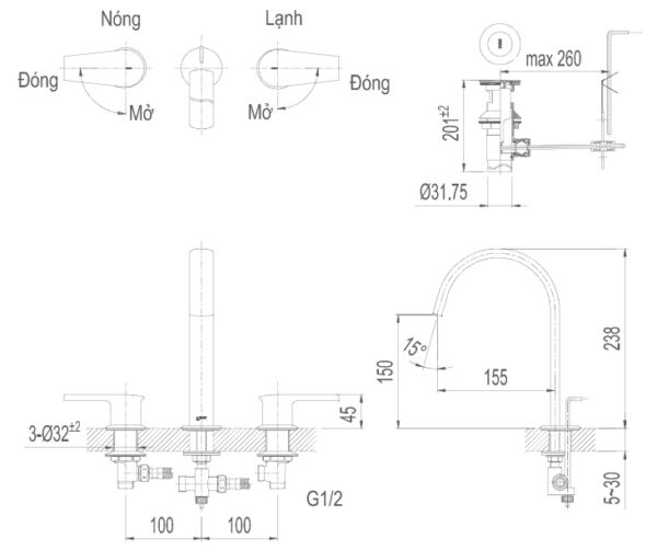 ban ve ky thuat voi lavabo nong lanh inax lfv 7100b