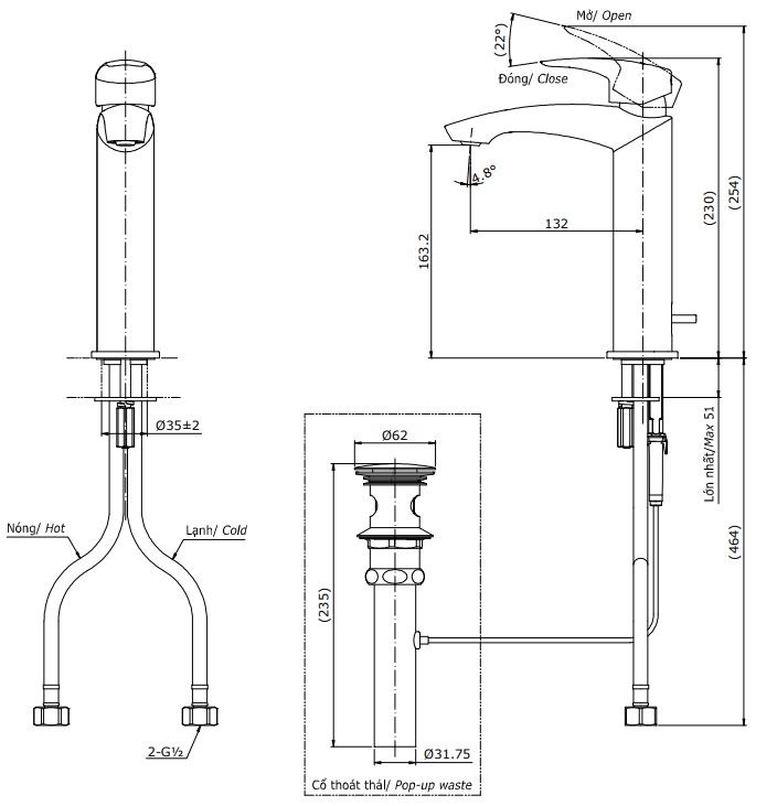 Bản vẽ kỹ thuật vòi nước TOTO nóng lạnh TLG09303V