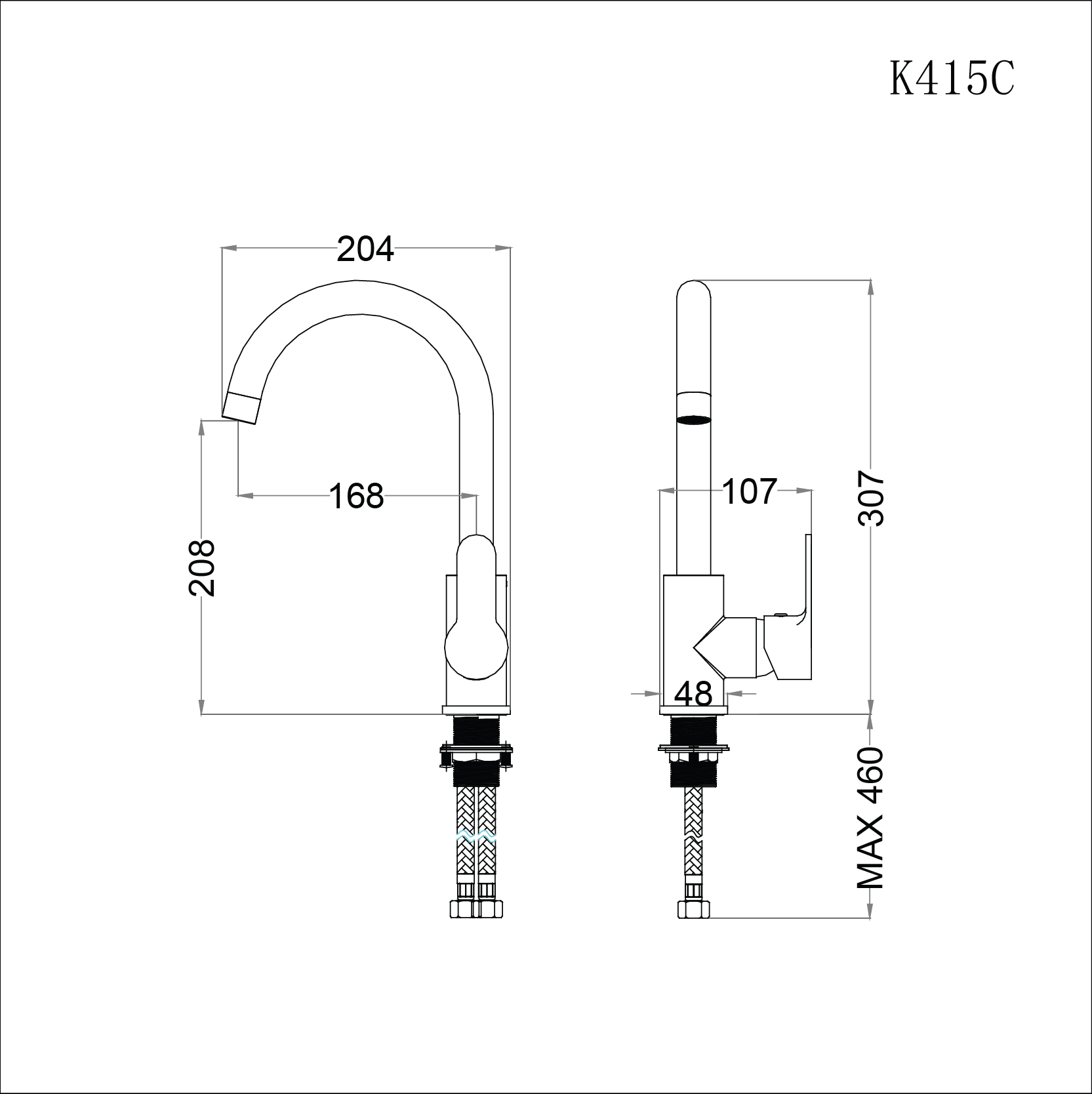 Bản vẽ kỹ thuật Vòi rửa bát CAESAR K415C nước lạnh