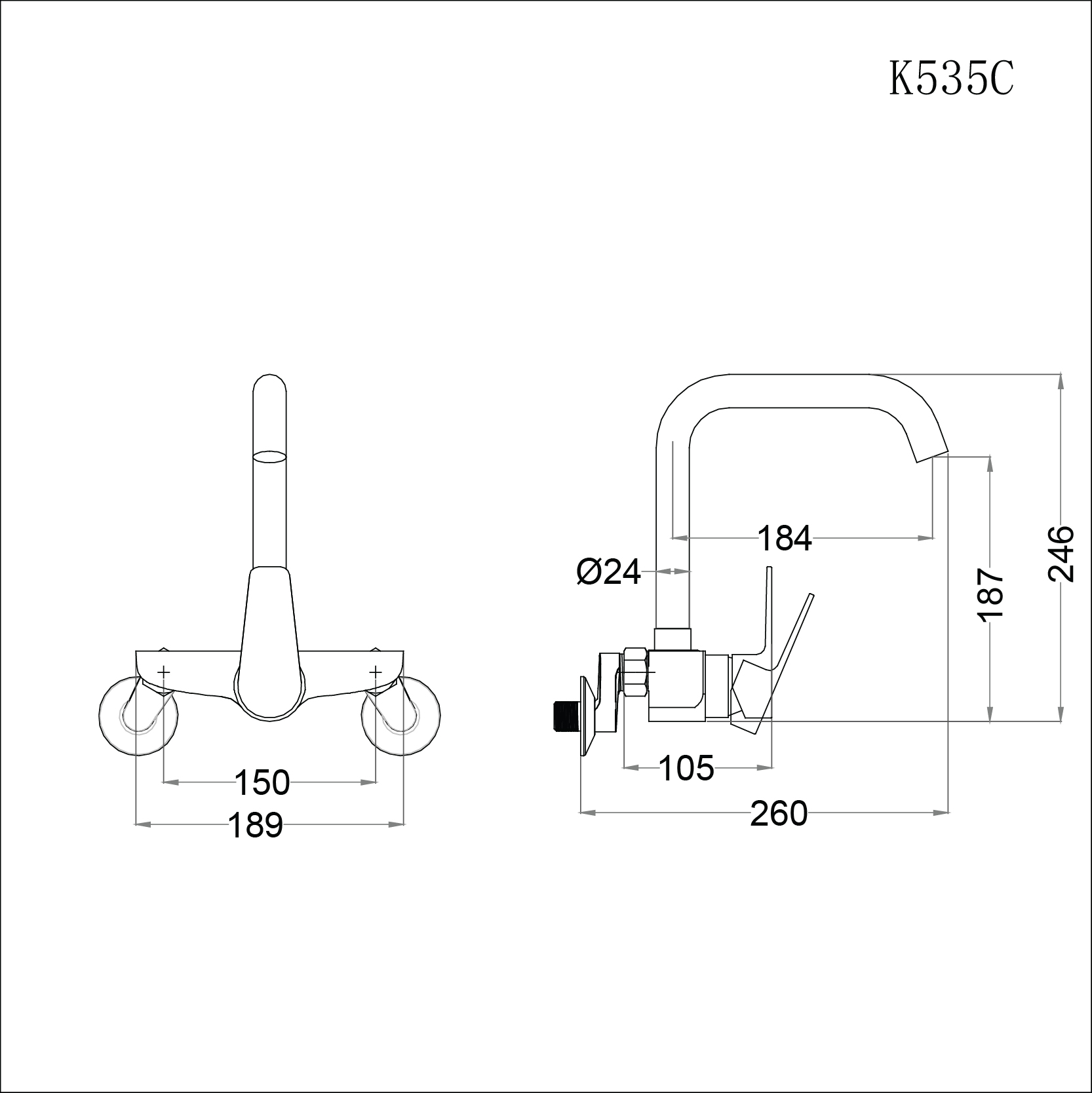 Bản vẽ kỹ thuật Vòi rửa bát CAESAR K535C nước lạnh