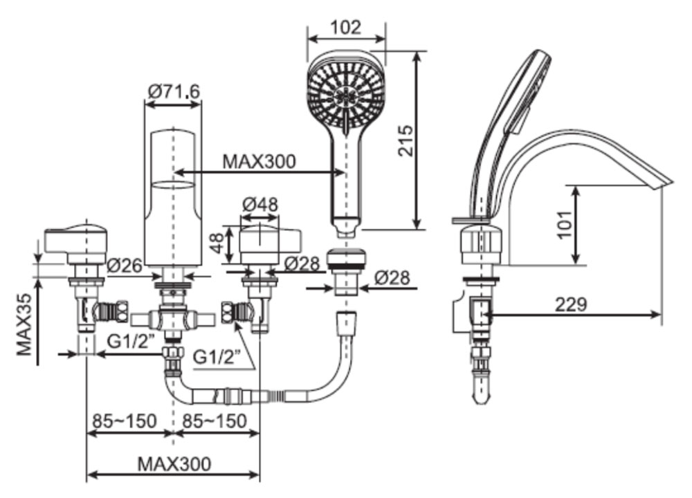 Bản-vẽ-kỹ-thuật-Vòi-sen-bồn-tắm-American-Standard-WF-6800-IDS-4-lỗ-gắn-bồn