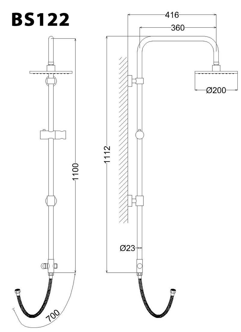 Bản vẽ kỹ thuật Vòi sen cây CAESAR BS122