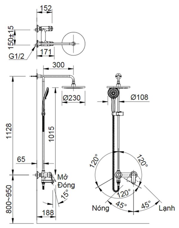 ban ve ky thuat voi sen cay inax bfv 915s nong lanh