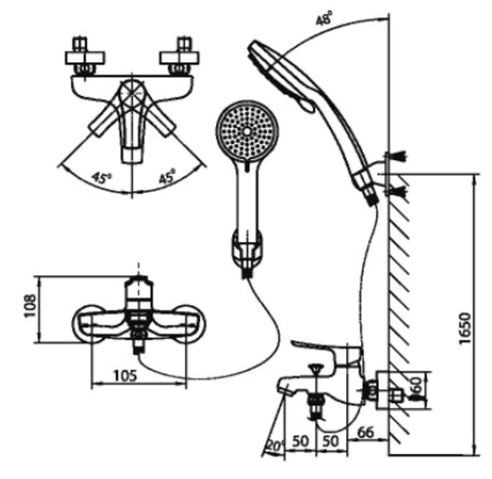INAX BFV-313S-5C - Vòi sen tắm 1 Bản-vẽ-kỹ-thuật Vòi-sen-tắm INAX-BFV-313S-5C nóng lạnh