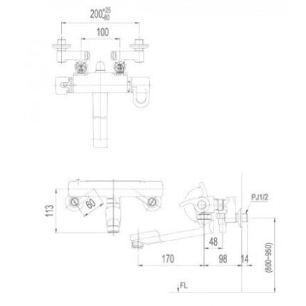 ban ve ky thuat voi sen tam inax bfv 8145t 5c nhiet do