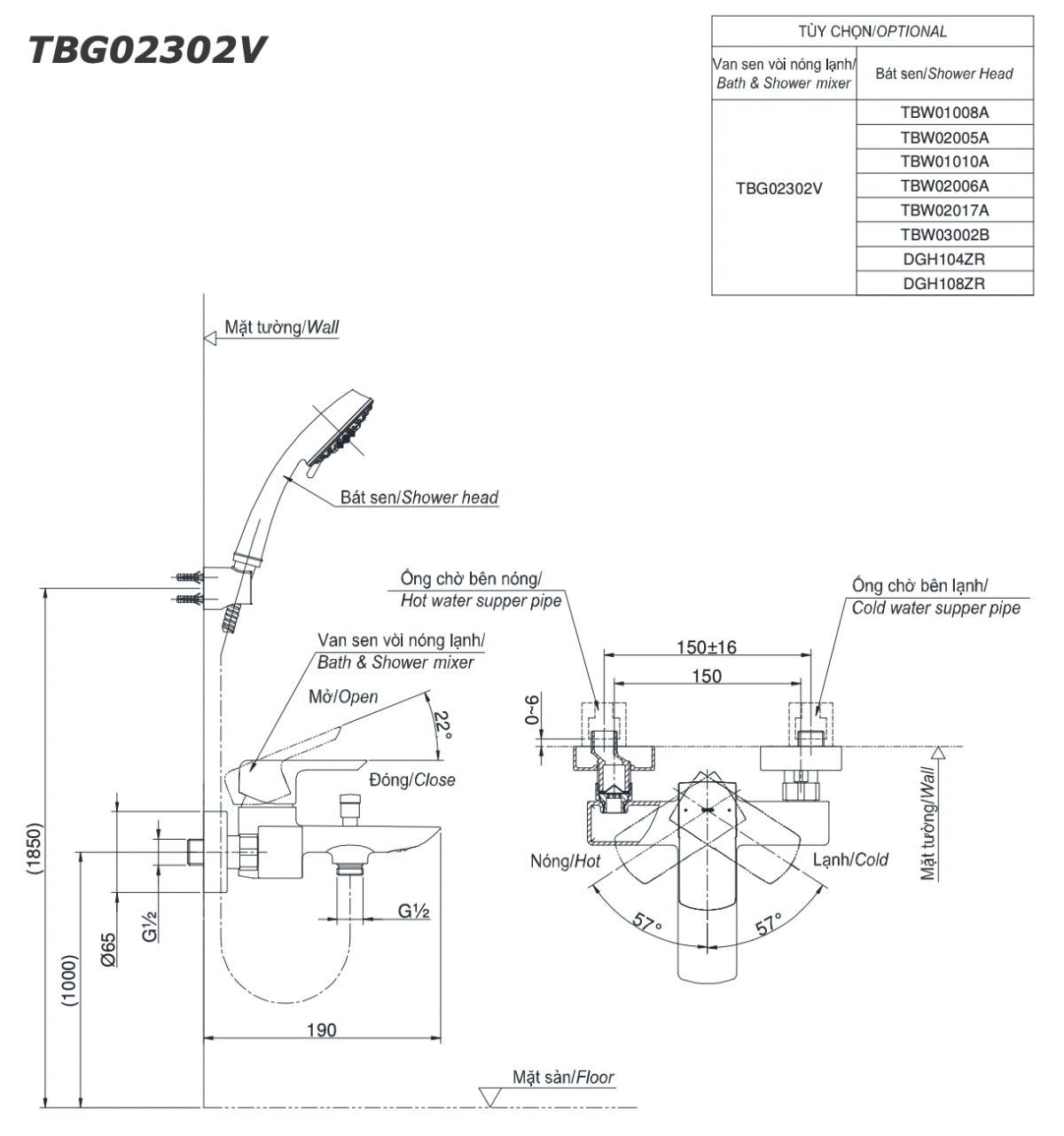 ban ve ky thuat voi sen tam inax tbg02302v nong lanh