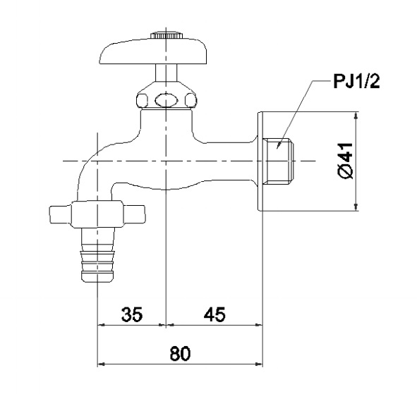 Bản vẽ kỹ thuật Vòi nước gắn tường TOTO T26-13 gắn tường
