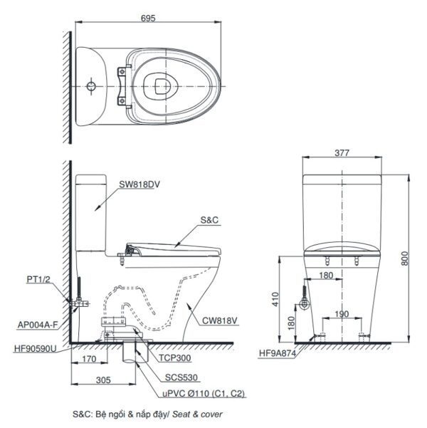 bon cau dien tu toto cs818dw6 nap rua washlet