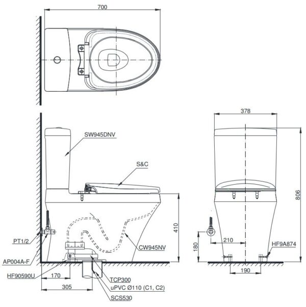 bon cau dien tu toto cs945dnw6 nap rua washlet