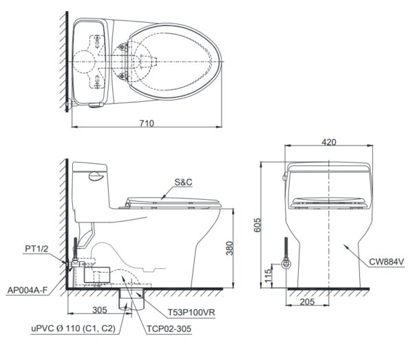 bon cau dien tu toto ms884w7 nap rua washlet