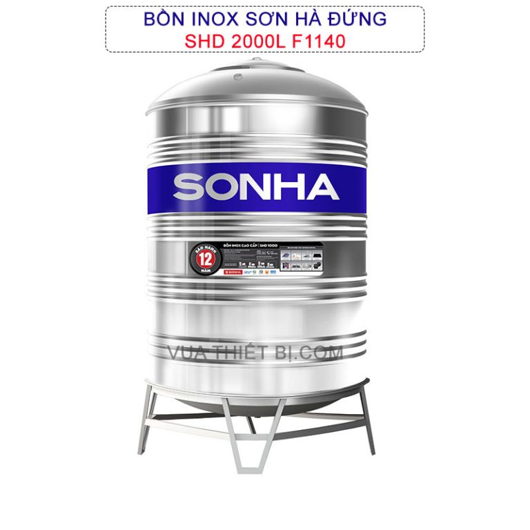 Bồn nước inox SƠN HÀ đứng 2000 lít phi 1140 - SHD2000F1140