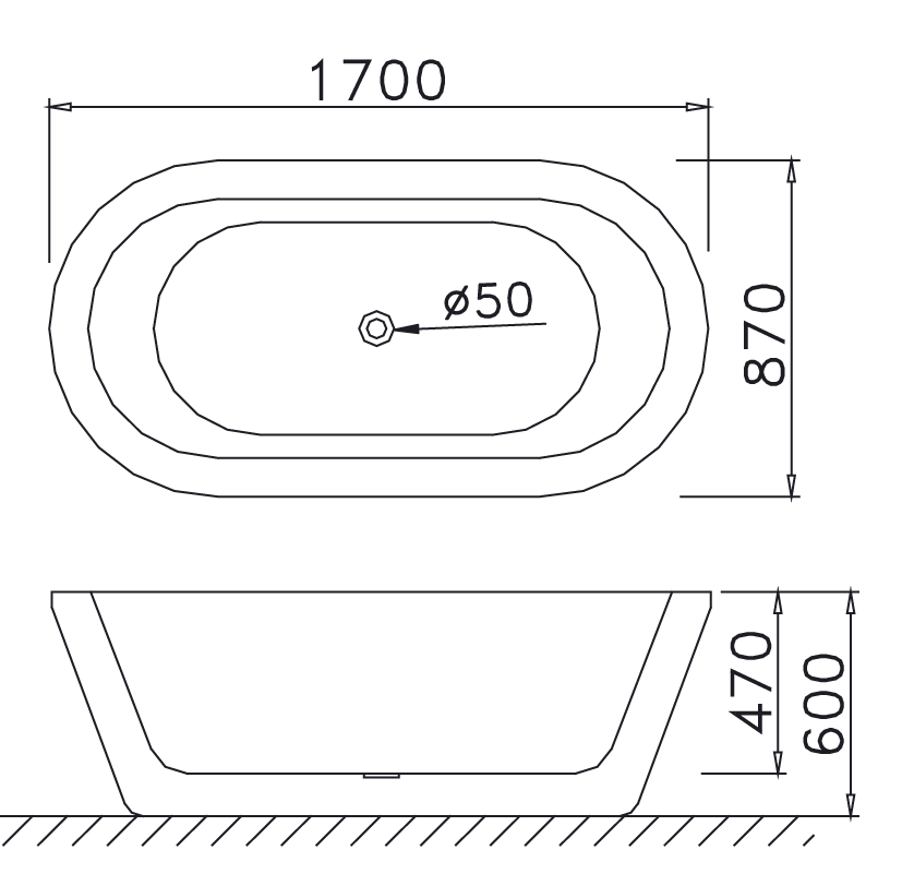 Bản vẽ kĩ thuật Bồn tắm CAESAR AT6270 lập thểm 1.7M
