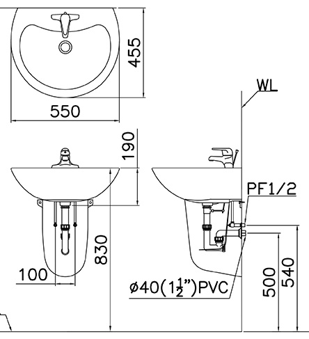 CAESAR L2155 - Chậu lavabo treo tường 1 chau rua lavabo treo tuong caesar l2155