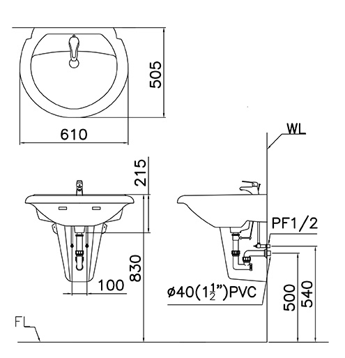 CAESAR L2360 - Chậu lavabo treo tường 1 chau rua lavabo treo tuong caesar l2360