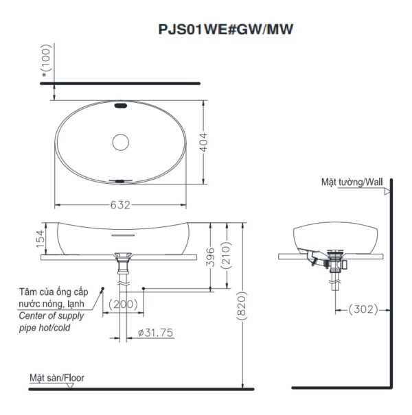 chau rua mat lavabo toto pjs01we dat ban