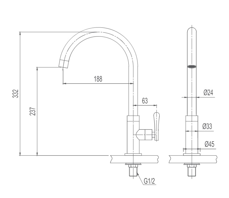 Bản vẽ kỹ thuật Vòi rửa bát INAX SFV-31 nước lạnh