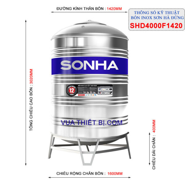 thong so ky thuat bon inox son ha 4000l dung phi 1420