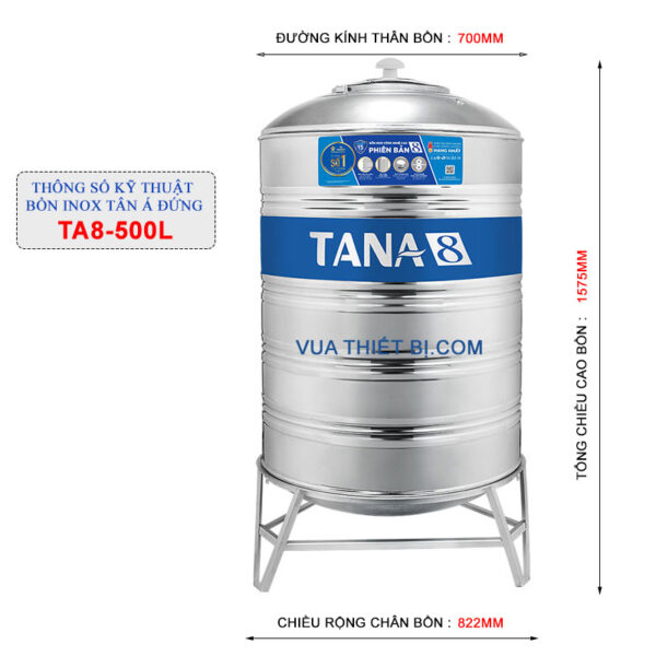 thong so ky thuat bon inox tan a 8 ta8 500d