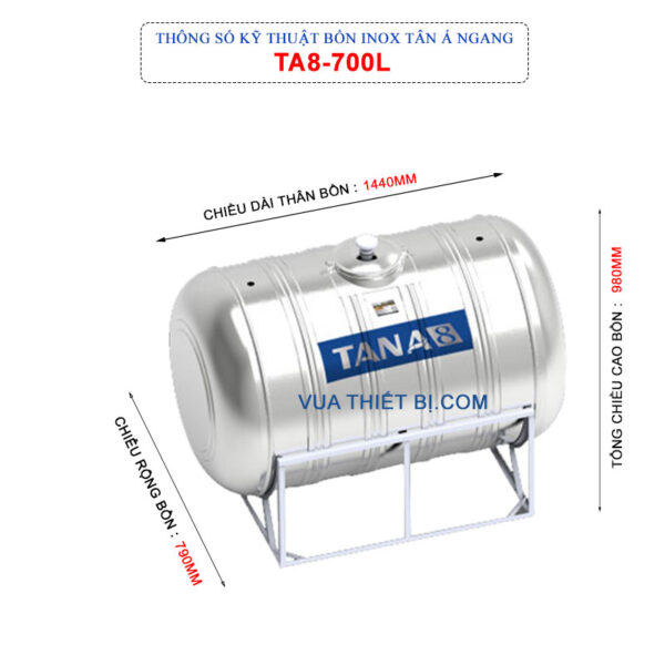 thong so ky thuat bon inox tan a ta8 700l ngang