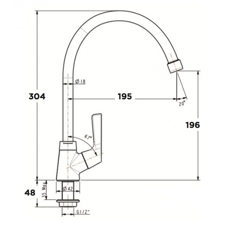 Bản vẽ kỹ thuật Vòi rửa bát American Standard WF-T606 nước lạnh