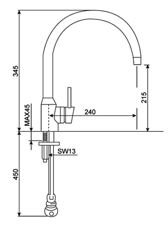 Bản vẽ kỹ thuật Vòi rửa bát American Standard Minimalistic WF-5608 nóng lạnh