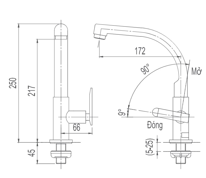 Bản vẽ kỹ thuật Vòi rửa bát INAX SFV-29S (SFV-29) nước lạnh