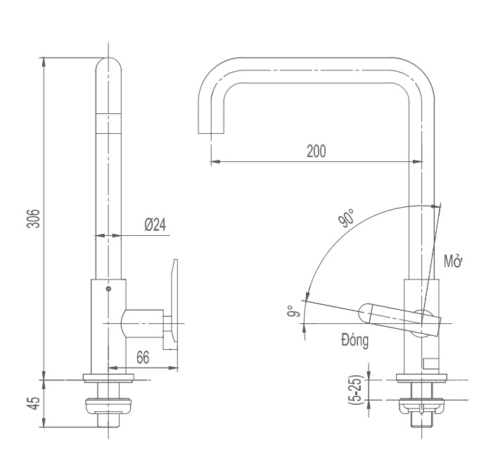 Bản vẽ kỹ thuật Vòi rửa bát INAX SFV-30S (SFV-30) nước lạnh