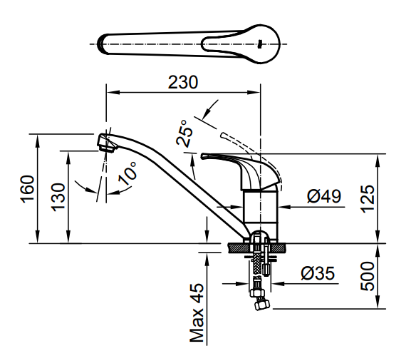 Bản vẽ kỹ thuật Vòi rửa bát INAX SFV-302S nóng lạnh