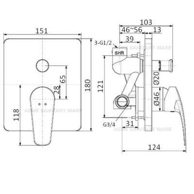 AMERICAN STANDARD WF-0921 - Vòi sen âm tường 2 Bản vẽ kỹ thuật Vòi sen âm tường American Standard WF-0921 dòng Milano