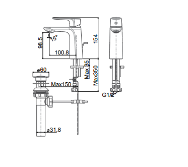 Bản vẽ kỹ thuật Vòi lavabo American Standard WF-1701 dòng Signature nóng lạnh