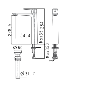 Bản vẽ kỹ thuật Vòi chậu lavabo American Standard WF-1702 dòng Signature cổ cao nóng lạnh
