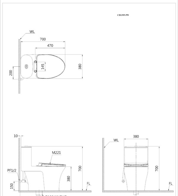 Bản vẽ cầu 1 khối Caesar CD1395 nắp điện tử TAF400H