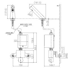 Bản vẽ kỹ thuật Vòi chậu lavabo INAX AMV-300K cảm ứng pin nóng lạnh