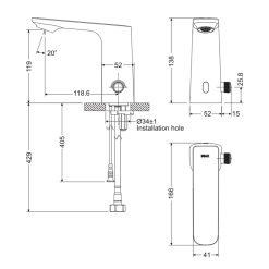 Bản vẽ kỹ thuật Vòi chậu lavabo INAX AMV-91K cảm ứng điện nóng lạnh