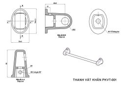 Bản vẽ kỹ thuật thanh vắt khăn Bộ phụ kiện nhà tắm VIGLACERA PKVT-001