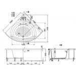 Bản vẽ kĩ thuật Bồn Tắm TOTO PPY1353-3HPE#P DB505R-2B ngọc trai góc chân yếm 1.35m