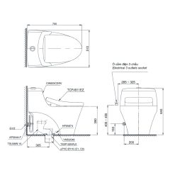 Bản vẽ kĩ thuật Bồn cầu thông minh TOTO MS823CDRW12#XW nắp rửa điện tử TCF4911EZ