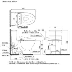 Bản vẽ kĩ thuật Bồn cầu thông minh TOTO MS889CDRW17#XW nắp rửa thông minh TCF23460AAA