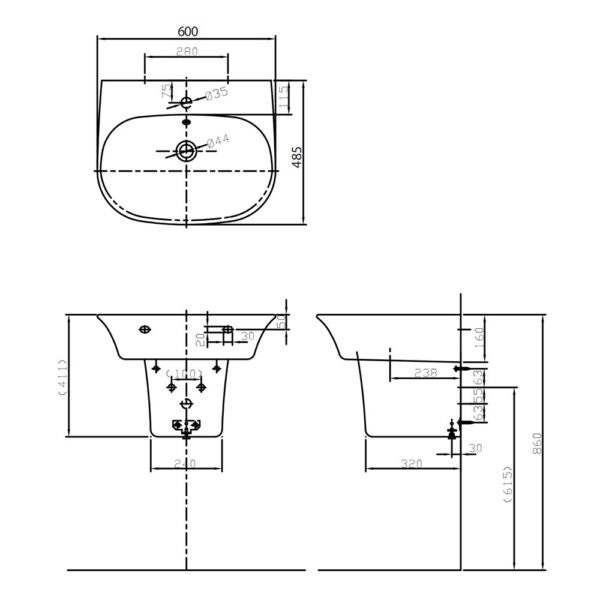 Bản vẽ kĩ thuật chậu lavabo TOTO LW196K LW196HFK TX801LN treo tường