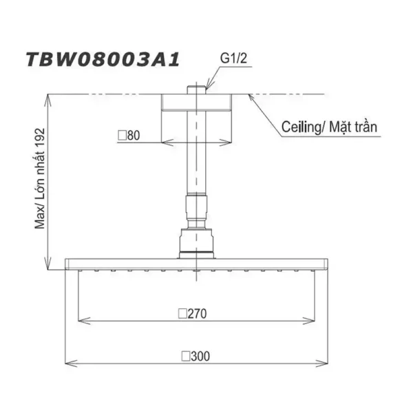 Bản vẽ kỹ thuật Bát sen âm tường TOTO TBW08003A1 gắn trần