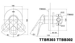 Bản vẽ kỹ thuật TTBR303 TTBB302 sen âm tường REI-R nóng lạnh