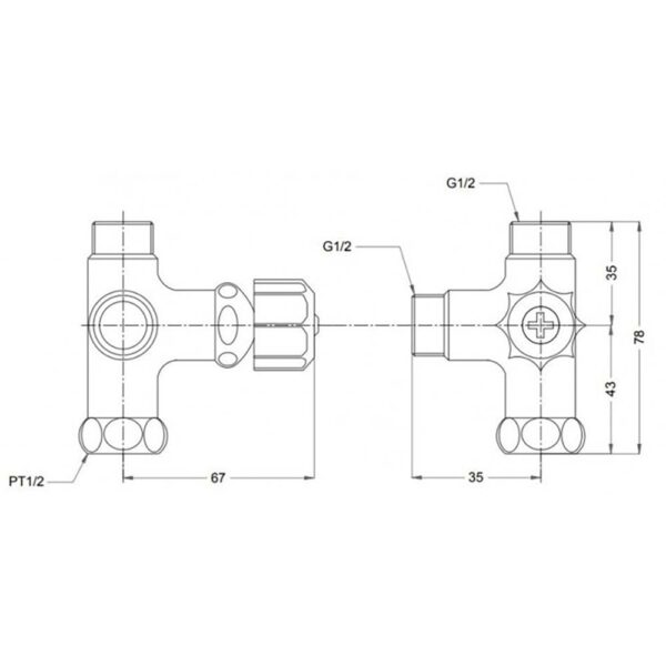 Bản vẽ kỹ thuật Van khóa T chia nước TOTO TX434S