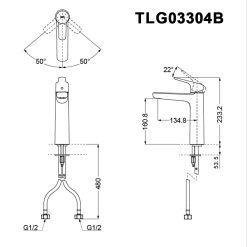 Bản vẽ kỹ thuật Vòi lavabo TOTO TLG03304B nóng lạnh cổ cao