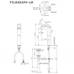 Bản vẽ kỹ thuật Vòi lavabo TOTO TTLR302FV-1R cổ cao nóng lạnh Rei-S
