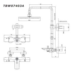 Bản vẽ kỹ thuật Vòi sen cây TOTO TBW07403A nhiệt độ