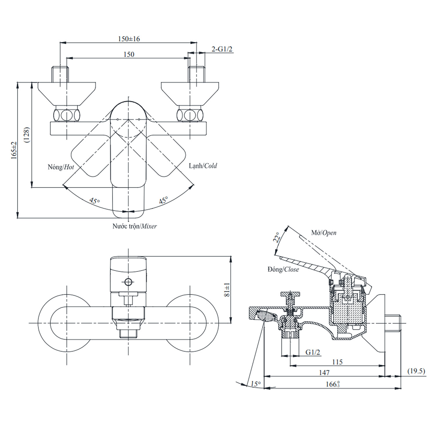 Bản vẽ kỹ thuật Vòi sen tắm TOTO TTMR302V nóng lạnh