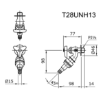 bản vẽ kỹ thuật Vòi nước gắn tường TOTO T28UNH13 nước lạnh