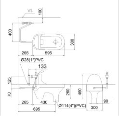 Bản vẽ kĩ thuật Bồn Cầu Xổm CAESARC1230 BF525 bộ xả nhấn