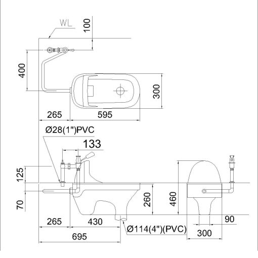 Bản vẽ kĩ thuật Bồn Cầu Xổm CAESARC1230 BF525 bộ xả nhấn